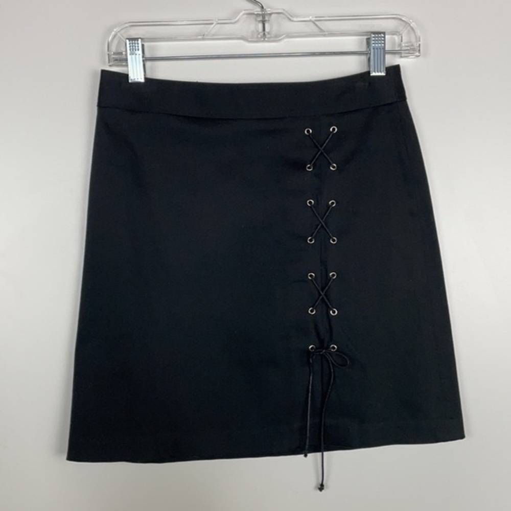 Cache Black Eyelet Lace Up Detail Mini Skirt